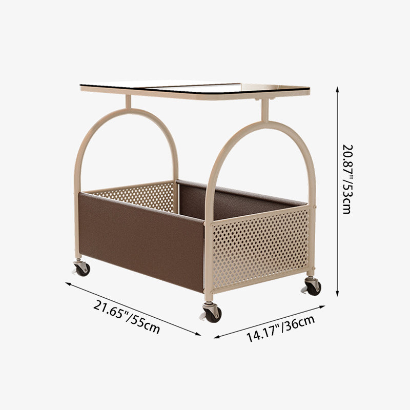 Contemporary Luxury Movable Rectangular Top Tempered Glass End Table 2-Tier For Living Room