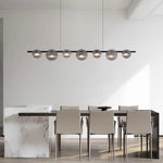 Modern Minimalist Stainless Steel Vertical Grain Glass Disc LED Island Light Chandelier For Entertainment Room