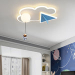 Contemporary Creative Kids Iron Acrylic Plane Cloud Astronaut LED Flush Mount Ceiling Light For Bedroom