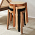 Traditional Japanese Round Rattan Weaving Solid Wood Frame Stackable Low Stool For Living Room