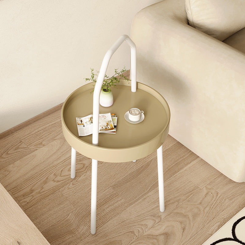 Modern Minimalist Round Iron PC Coffee Table 1-Tier For Living Room