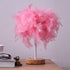 Modern Art Deco Feather Weaving Wood Base USB Rechargeable LED Table Lamp For Bedroom