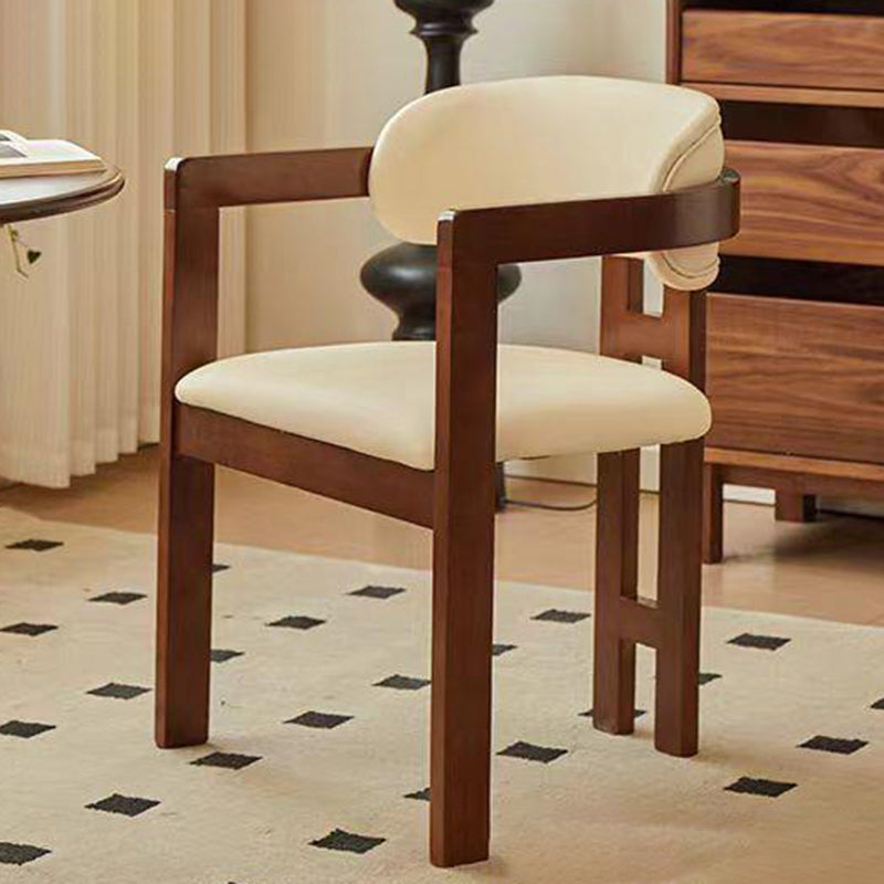 Contemporary Scandinavian Bent Square Leather Wood Dining Chair Backrest Arm For Dining Room