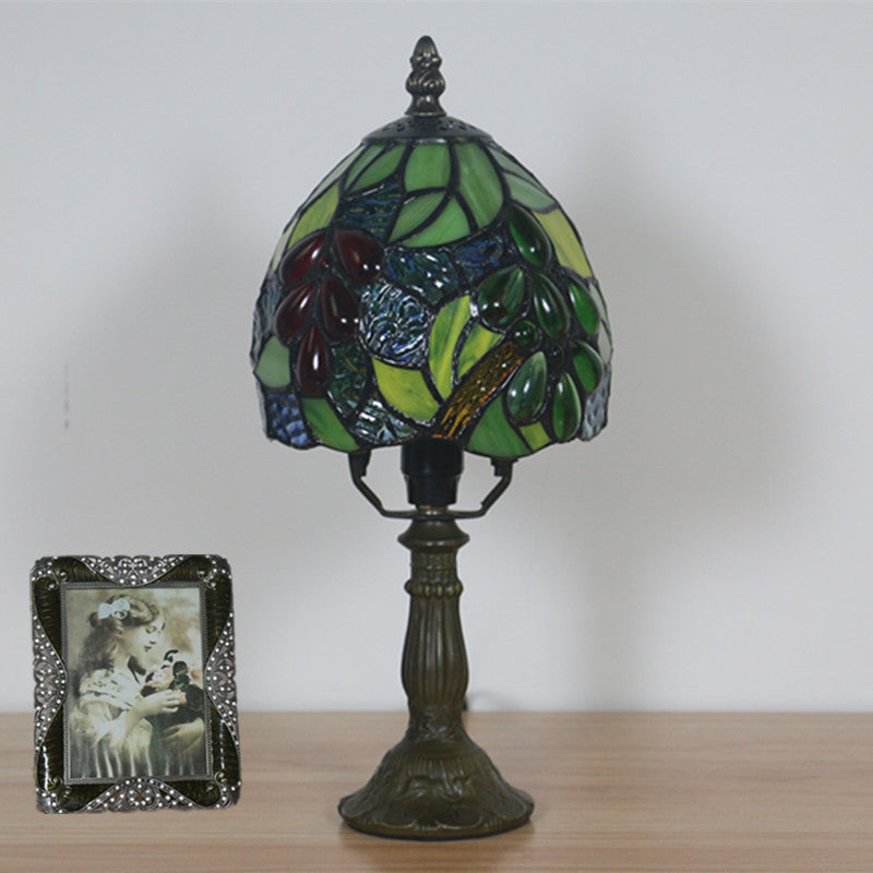 Traditional Tiffany Grape Fruit Stained Glass 1-Light Table Lamp For Bedroom