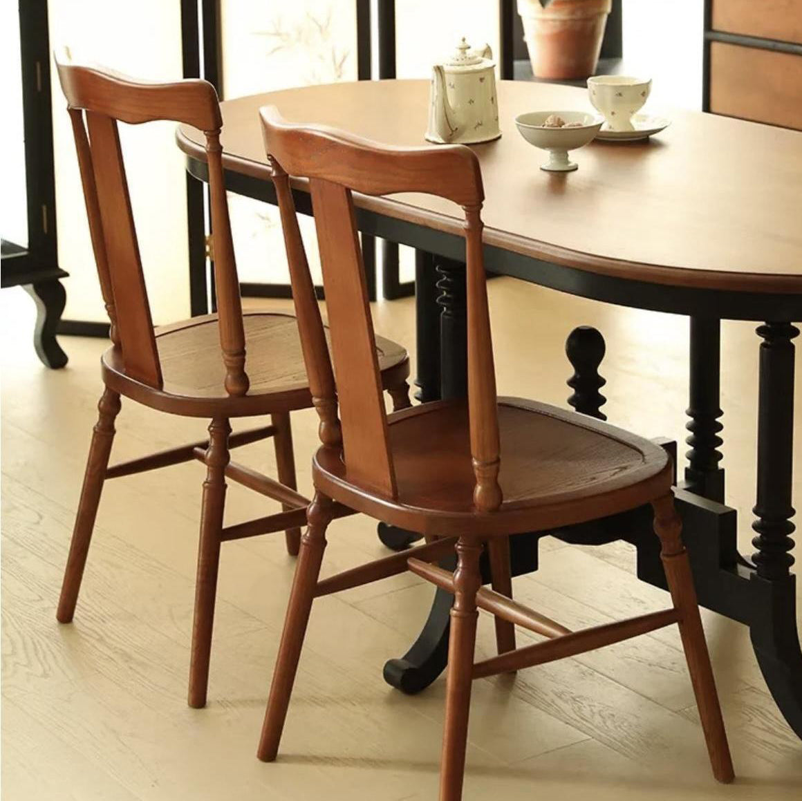 Traditional Vintage Square Cushion Solid Wood Rattan Dining Chair Backrest For Dining Room