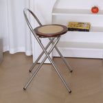 Traditional Vintage Round Solid Wood Wicker Stainless Steel Dining Chair Folding Backrest For Dining Room