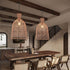 Traditional Japanese Round Bell Rattan Mesh Shade 1-Light Pendant Light For Living Room