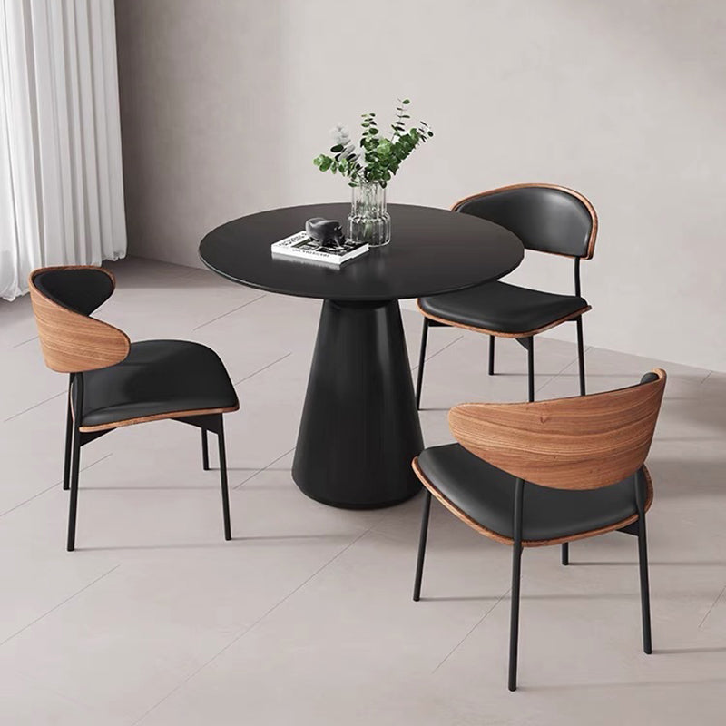 Contemporary Retro PU Wood Metal Sponge Square Curved Dining Chair Backrest For Dining Room