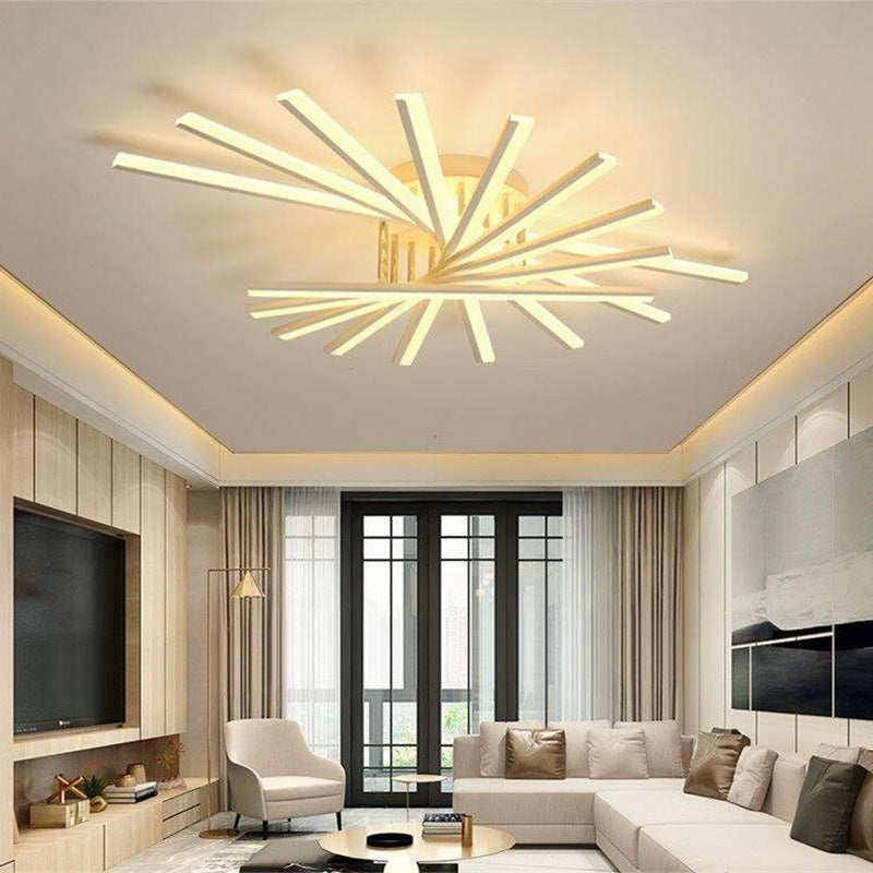 Modern Minimalist Iron Acrylic Rectangular Line LED Semi-Flush Mount Ceiling Light For Living Room