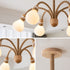 Contemporary Scandinavian Branch Curved Pole Orb Hemp Rope Solid Wood Glass 3/5/6 Light Chandelier for Living Room