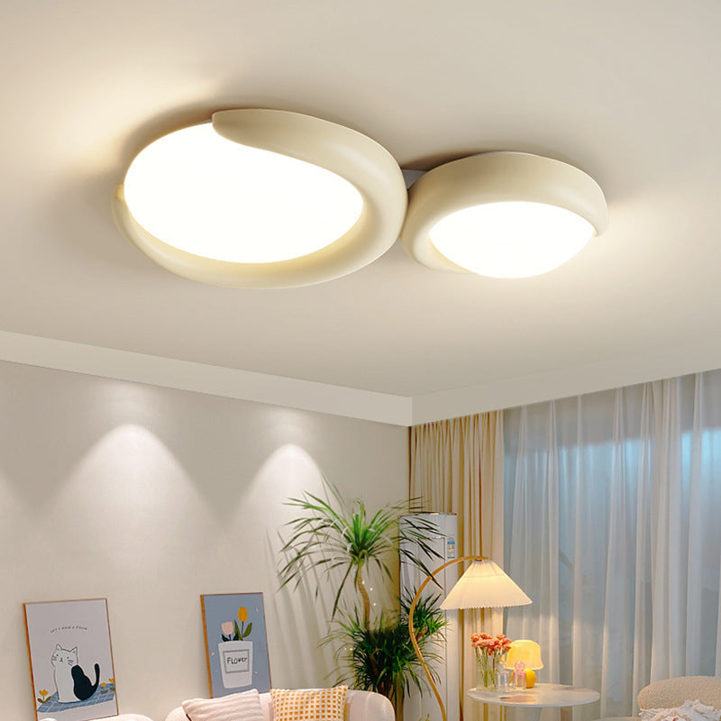 Contemporary Nordic Iron PE Geometric Circle Splicing LED Flush Mount Ceiling Light For Living Room