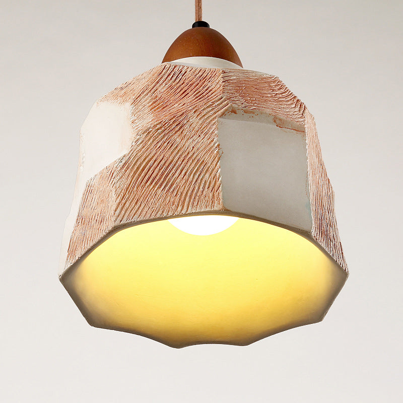 Contemporary Industrial Domed Polygonal Cement 1-Light Pendant Light For Living Room