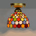 Traditional Tiffany Round Polka Dot Tapered Iron Stained Glass 1-Light Semi-Flush Mount Ceiling Light For Living Room