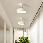 Contemporary Scandinavian Cream Ceramic Geometric Round Shade 1-Light Semi-Flush Mount Ceiling Light For Living Room