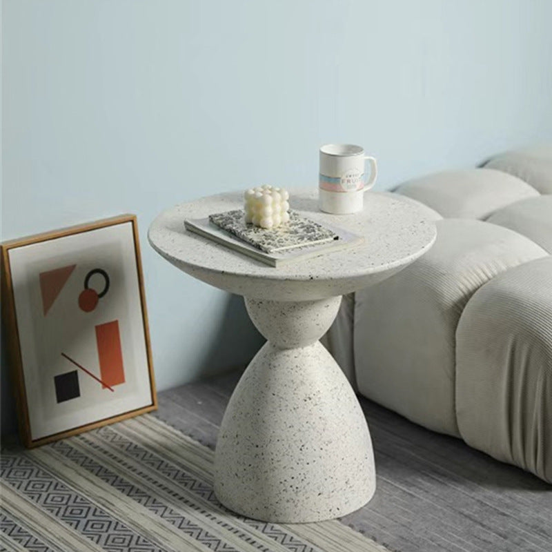 Contemporary Nordic Round Hourglass Magnesium Oxide End Table For Living Room