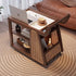 Traditional Farmhouse Weaving Rectangular Trolley Rubber Wood End Table 2-Tier For Living Room