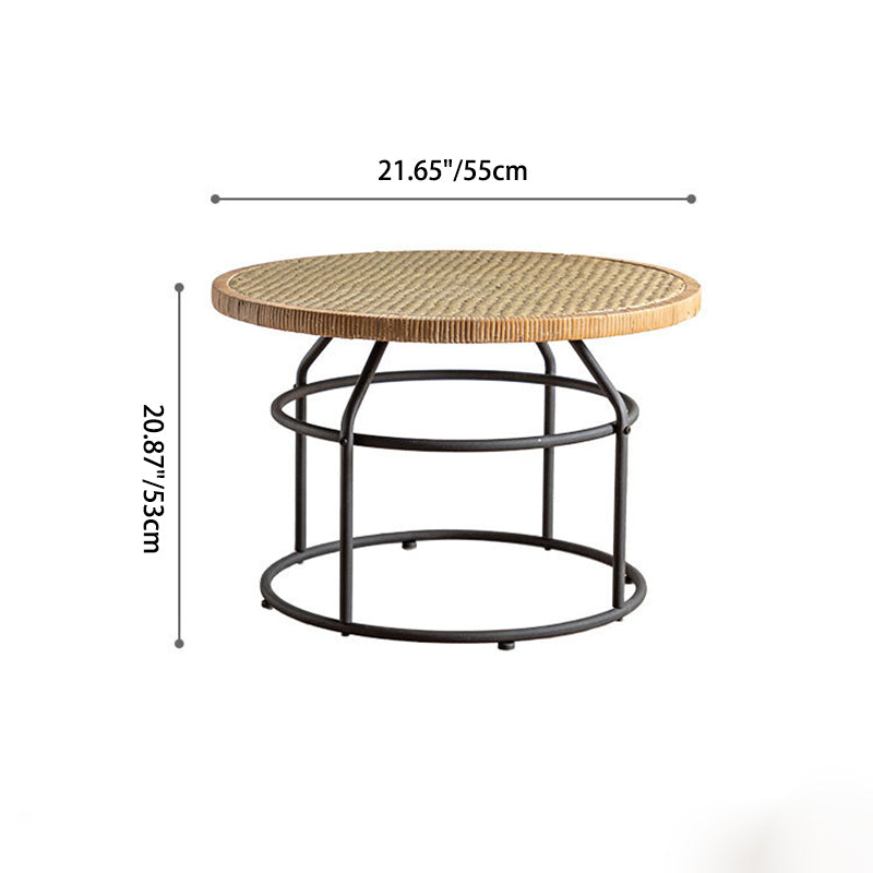 Traditional Japanese Round Rattan Iron Coffee Table For Living Room