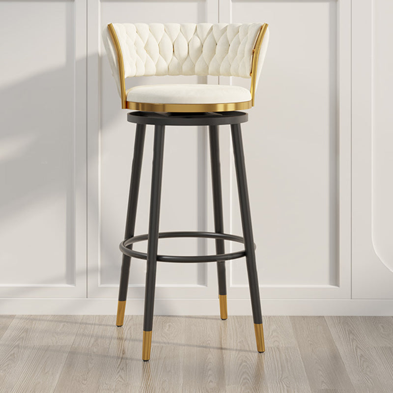 Contemporary Luxury Round Velvet Upholstered Swivel Bar Stool Backrest Footrest For Dining Room