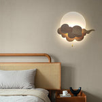 Traditional Chinese Round Cloudy Wood Acrylic LED Wall Sconce Lamp For Living Room