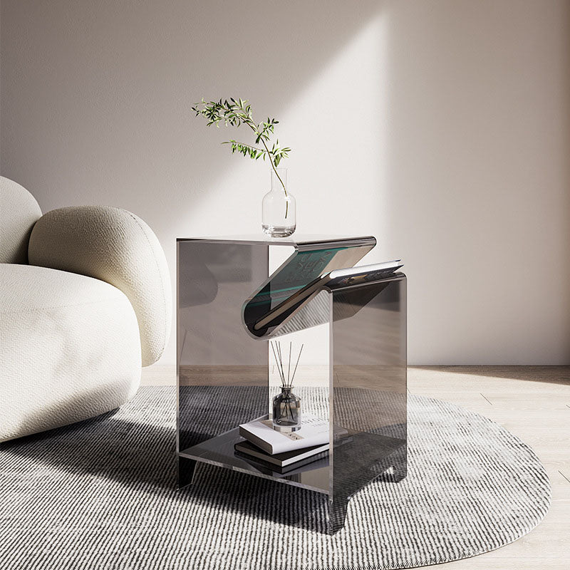 Modern Minimalist Square Acrylic End Table Two Tiers For Living Room