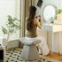 Modern Minimalist Rectangular Trapezoidal Base Wood Lambswool Vanity Stool For Bedroom