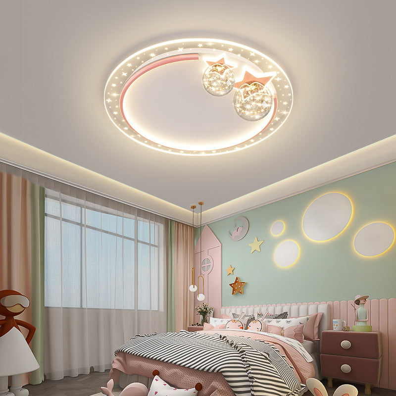 Contemporary Creative Kids Round Orb Stars Hardware Acrylic LED Flush Mount Ceiling Light For Bedroom