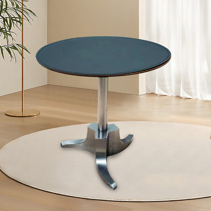 Modern Simplicity Round Saddle Leather Stainless Steel Dining Table For 2 Seats