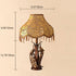 Traditional Vintage Peacock Flower Pattern Resin Fabric 1-Light Table Lamp For Bedroom