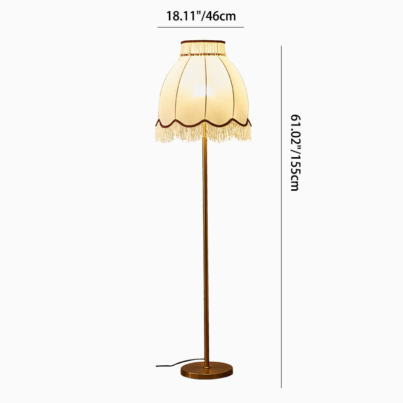 Traditional Retro Dome Tassel Iron Fabric 1-Light Standing Floor Lamp For Living Room