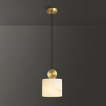 Modern Minimalist Cylinder Cone Half Round Copper Stone 1-Light Pendant Light For Bedroom