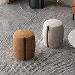 Contemporary Nordic Fabric Wood Sponge Cylinder Round Vanity Stool Backless For Bedroom