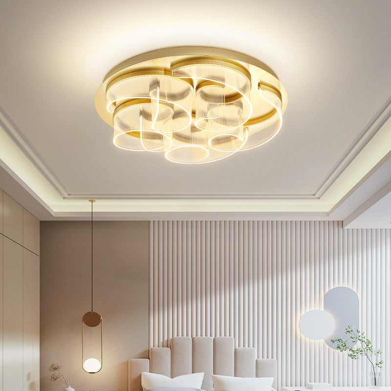 Modern Luxury Stainless Steel Acrylic Round Waved Pattern LED Flush Mount Ceiling Light For Living Room