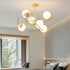 Contemporary Nordic Surround Round Orb Iron Wood Glass 4/6 Light Chandelier For Living Room