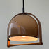 Traditional Japanese Telescopic Wood Amber Round Glass 1-Light Pendant Light For Dining Room