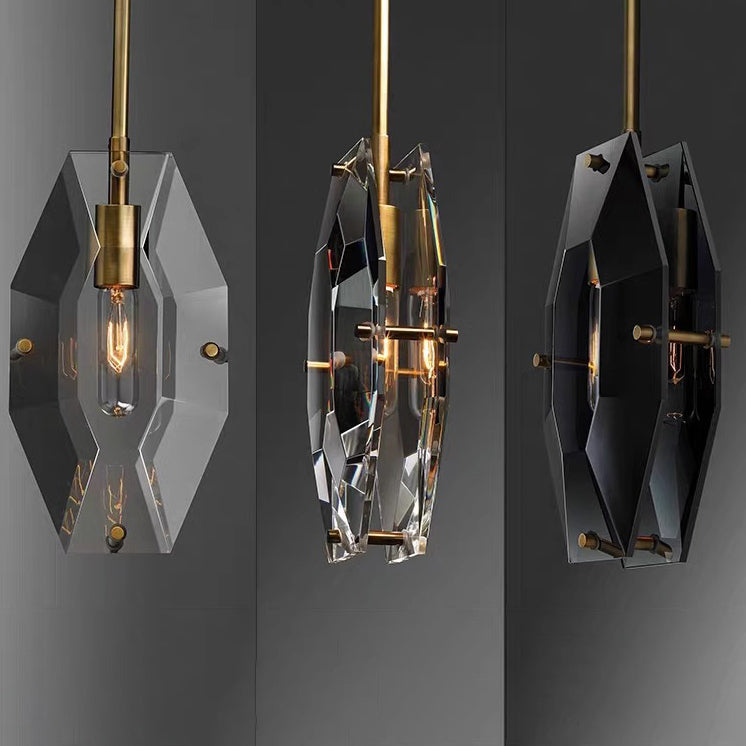 Modern Minimalist Octagonal Copper Glass 1-Light Pendant Light For Bedroom