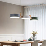 Contemporary Scandinavian Macaron Round Metal Acrylic Solid Wood LED Island Light Chandelier For Dining Room