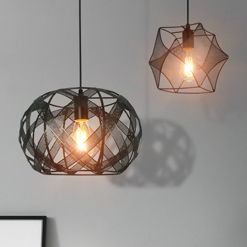 Contemporary Industrial Round Irregular Square Iron 1-Light Pendant Light For Dining Room