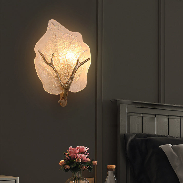 Contemporary Creative Copper Glass Leave Branch 1/2 Light Wall Sconce Lamp For Living Room