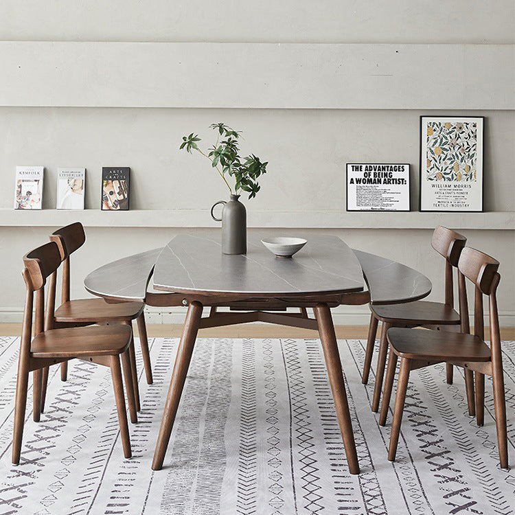 Modern Minimalist Round Square Slate Wood Dining Table Foldable Four Legs For Dining Room