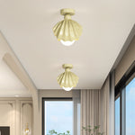 Contemporary Creative Cream Iron Resin Shell Design 1-Light Semi-Flush Mount Ceiling Light For Living Room