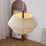 Traditional Vintage Hemp Rope Weaving Round Shade Wood 3-Light Chandelier For Living Room