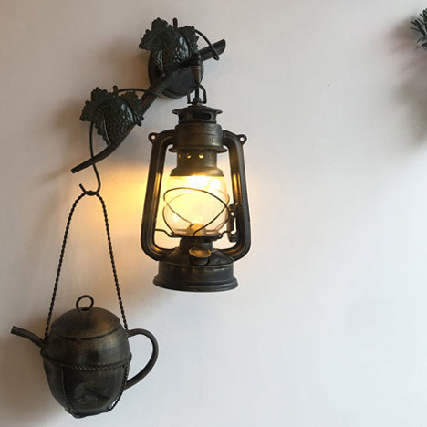 Traditional Vintage Horse Lamp Kettle Iron 1-Light Wall Sconce Lamp For Living Room