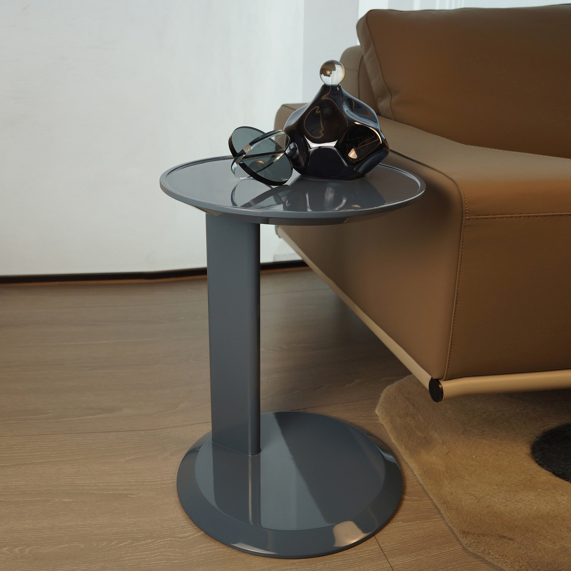 Modern Minimalist Round Density Board End Table 1-Tier For Living Room