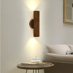 Traditional Japanese Rubber Wood Cylinder LED Wall Sconce Lamp For Bedroom