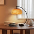 Traditional Chinese Curved Pole Round Mesh Shade Iron Bamboo 1-Light Table Lamp For Bedroom