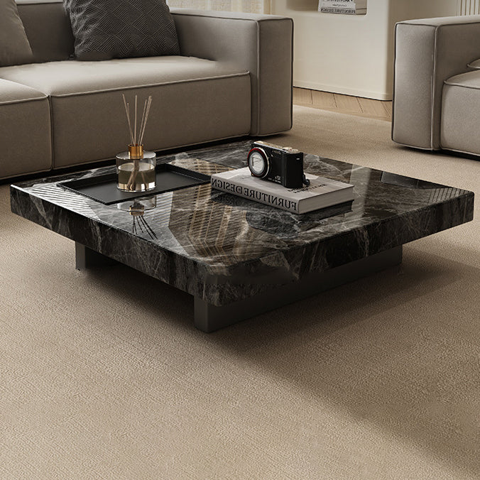 Modern Simplicity Square Slate Stainless Steel Wood Coffee Table 1-Tray For Living Room