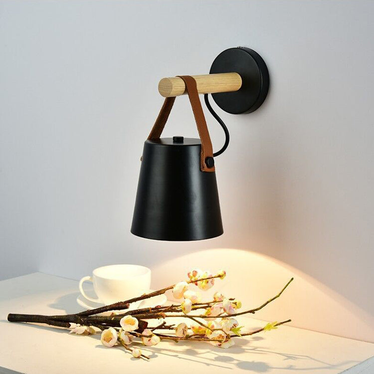 Modern Minimalist Wood Iron Cylinder 1-Light Wall Sconce Lamp For Bedside