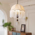 Traditional French Round Tassel Iron Wood Fabric 3-Light Pendant Light For Living Room