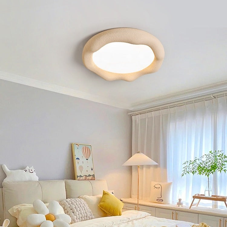 Traditional Japanese Iron Fiberglass Cloud Shape LED Flush Mount Ceiling Light For Living Room