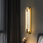 Contemporary Luxury Dazzling Rectangular Bubble Textured Crystal Shade Stainless Steel LED Wall Sconce Lamp For Living Room